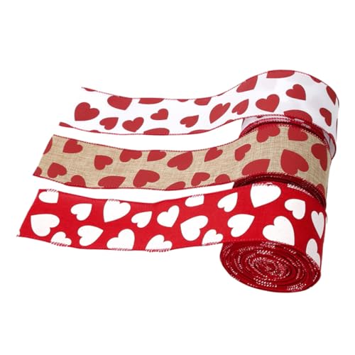 TEHAUX 3 Rollen Teiliges Valentinstag Dekoband Valentins Geschenkband mit Herzmuster DIY Bastelband für Schleifen Geschenkverpackung und Partydeko Leicht Zuschneidbar Rot Weiß von TEHAUX