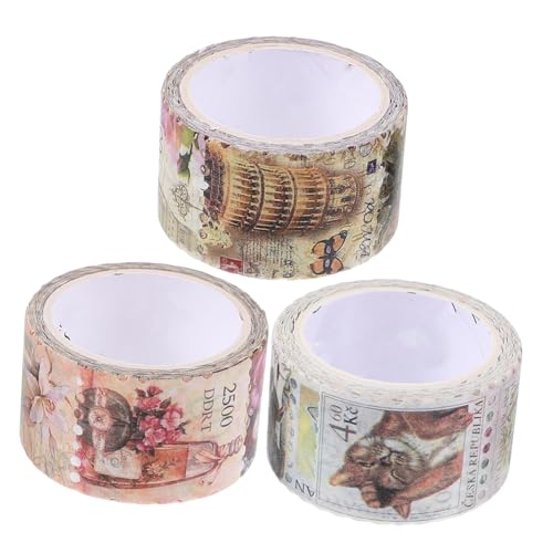 TEHAUX 3 Rollen Washi klebeband Vintage Retro Briefmarken Design DIY Journaling Sticker Tragbar Leicht zum Scrapbooking Planer Fotoalbum Dekoration von TEHAUX