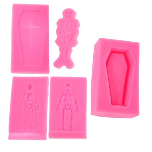 TEHAUX 3 Stück Teiliges Skelett Sarg Silikonform für Halloween Epoxidharz Schmuck DIY Schlüsselanhänger Formen Langlebig Flexibel Kreativ für Resin Polymer Zubehör von TEHAUX