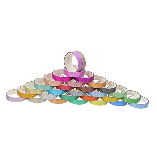 TEHAUX 30 Rollen Glitzer Washi Papierbänder Mix Dekorative Klebebänder für Scrapbooking DIY Geschenke Langlebig Selbstklebend Bunte Muster für Kreative Bastelprojekte von TEHAUX