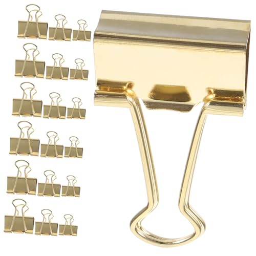 TEHAUX 30 Stück Metallordner bürotisch zubehör büroartikel cartape office supplies folders Heftklammern groß Ordnerklammern für das Büro Büroklammer Heftklammern klein Binderclip Golden von TEHAUX