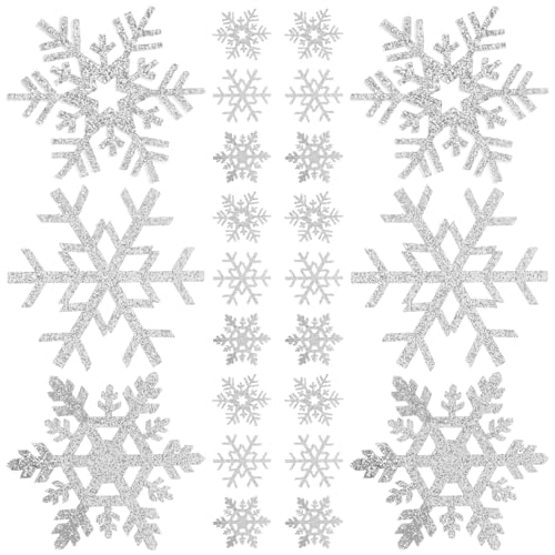 TEHAUX 30st Schneeflocken-aufkleber Glitzernde Schneeflocken-patches Konfetti Schneeflockenverzierungen Kleid Diy-patch Weihnachtsaufkleber Nähapplikationen Für Weihnachten Silver Stoff von TEHAUX