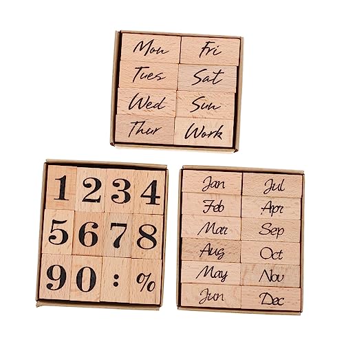 TEHAUX 32 Stück Teiliges Holzstempel Set für Zahlen Wochen und Monate Vintage Design für Scrapbooking DIY Kartenherstellung Lehrerzimmer und Partys Langlebig und Sicher von TEHAUX