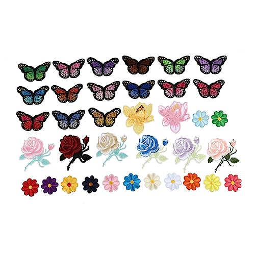 TEHAUX 36 Stück Klebeflicken Schmetterling Kuchendekorationen Blumenaufkleber Blumenapplikation Schmetterlinge Patch Aufnäher Modeaufkleber Schmetterlingsaufkleber Stoffblumen Zum von TEHAUX