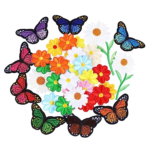 TEHAUX 39 Stück Gänseblümchen-patch-stoff Aufkleber Dekorative Flicken Für Kleidung Stickerei Reize Gefälscht Stoffflicken Für Kleidung Für Lila Schmetterling Flicken Nähen von TEHAUX