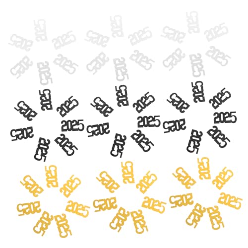TEHAUX 3er Pack Silvester Konfetti in Schwarz Gold Silber Glänzende Partystreudeko für Neujahrs und Abschlussfeiern Tischdeko für Geburtstags und Graduationsfeiern von TEHAUX