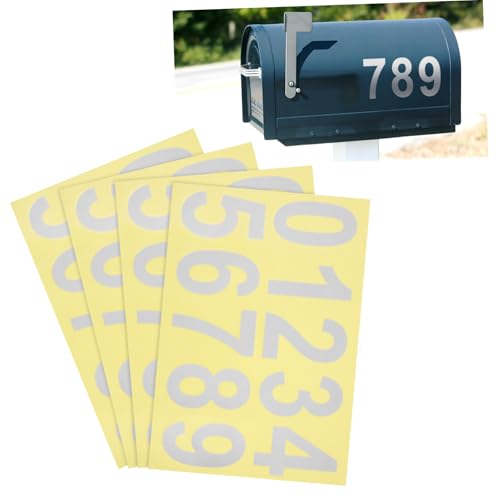 TEHAUX 4 Blätter Reflektierende Selbstklebende Hausnummern Bögen Wetterfeste PVC Aufkleber Silber für Briefkasten Türen Erhöhte Sichtbarkeit bei von TEHAUX