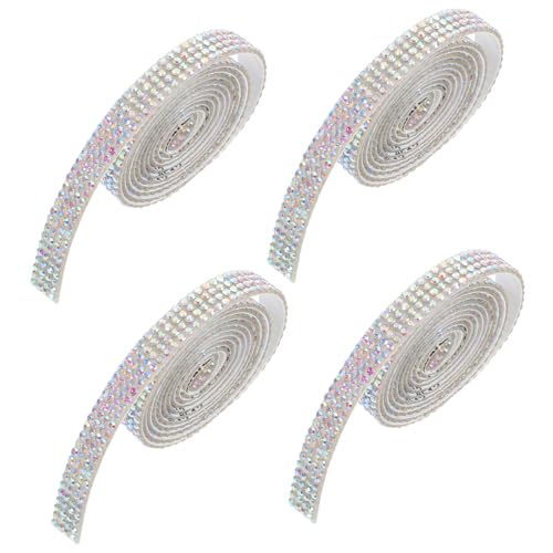 TEHAUX 4 Rollen Selbstklebendes Strassband Breit pro Rolle Glitzernde Ab-farben Wasserfeste Dekorationsbänder für DIY Schmuck Kleidung Geschenkverpackung von TEHAUX