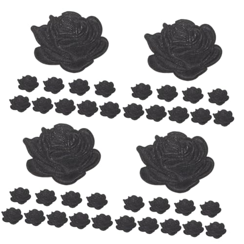 TEHAUX 4 Sätze Diy-reparatur-patches Gestickte Aufnäher Blumen Stoffkleber Aufnäher Nähen Bausätze Jacken Jeans Stickerei Stich Nähset Pailletten Kleidung Twill-stoff Black 10 Stück * 4 von TEHAUX