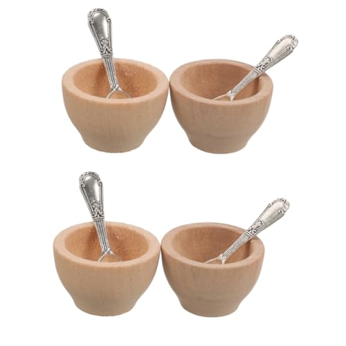 TEHAUX 4 Sätze Puppenhaus-Geschirrdekoration Schüsseln Löffel Essen für Kleinkinder Spielküchenzubehör Miniaturen Miniatur -Stütze Mini-Hausutensilien Mini - Metall Beige von TEHAUX