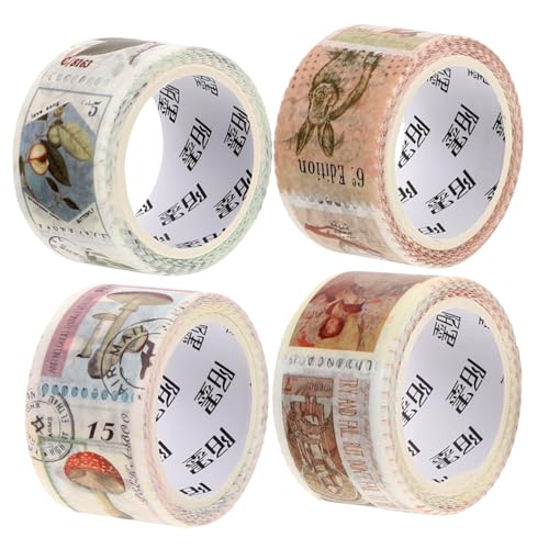 TEHAUX 4 Stück Briefmarken und Washi Tape ästhetisch Zeitschriftenaufkleber retro Journaling Dekorative Klebebänder Vintage Washi Tapes Scrapbooking-Bänder Vintage Stempelaufkleber Papier von TEHAUX