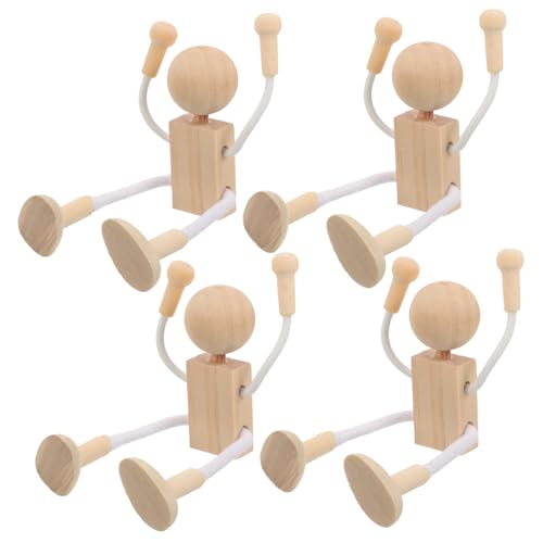 TEHAUX 4 Stück Diy Holzpuppen Roboter Unbemalt Pädagogisches für Basteln zum Malen und Dekorieren Handgefertigte Figuren für Zuhause Hellbraun von TEHAUX