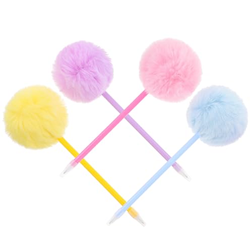 TEHAUX 4 Stück Flauschige Kugelschreiber mit Pompon Kreative Bunte Schreibstifte Eleganter Stil Glatte Tinte Dekorative Stifte für Schule Büro Geschenk von TEHAUX