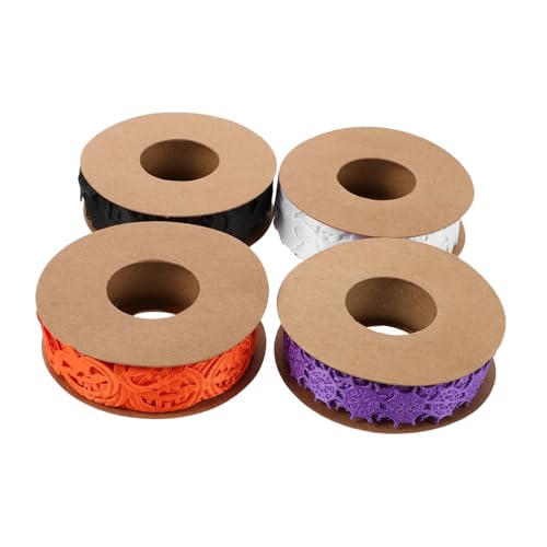 TEHAUX 4 Stück Halloween Bastelband Teiliges Set mit Kürbis Fledermaus Motiven Dünnes Ripsband für DIY Geschenkverpackung Kränze und Partydekoration Robustes Halloween Deko Band TEHAUX 4 Stück Halloween Bastelband Teiliges Set mit Kürbis Fledermaus Motiven Dünnes Ripsband für DIY Geschenkverpackung Kränze und Partydekoration Robustes Halloween Deko Band von TEHAUX