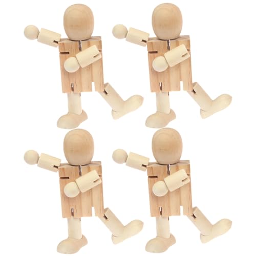 TEHAUX 4 Stück Teiliges DIY Holzfiguren Unbemalte Holz Roboter Puppen Stabile Tischdekoration Pädagogisches Bastelspielzeug für Bemalen und Kreativen Gestalten von TEHAUX