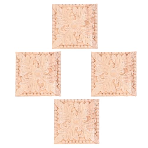 TEHAUX 4 Stück Teiliges Quadratische Handgeschnitzte Holzapplikationen Massive Holzverzierung für Möbel und Spiegel Vielseitige Dekoration im Europäischen Stil Einfache Montage von TEHAUX
