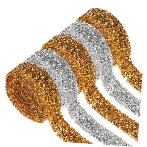 TEHAUX 5 Rollen Klebstoff Aufkleber Dekorationen dünnes Band Basteln dekorativ hochzeitsdeko wedding decoration rhinestones cake decoration hochzeitdeko Bling-Bänder Strassbandbänder Harz von TEHAUX