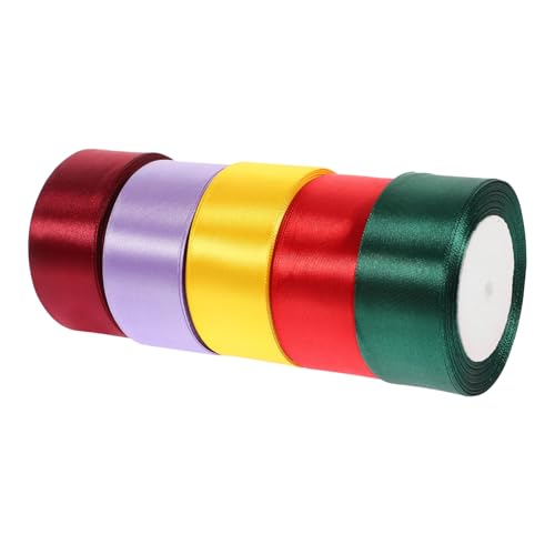 TEHAUX 5 Rollen Polyester Geschenkband Breit Farbenfrohe Dekobänder für Hochzeitsdeko Geschenkverpackung Kuchen und Blumenarrangements Strapazierfähig Vielseitig Einsetzbar von TEHAUX