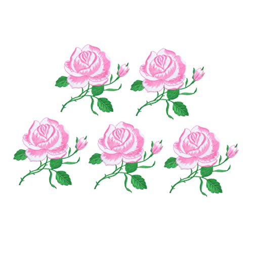 TEHAUX 5 Stück Bestickung Von Kleidung Aufnäher Für Jeans Flicken Für Kleidung Aufnäher Floral Aufnähen Rosen Stickerei Geformt Bunt Flicken Nähen Patches Reparieren Klein Rosa Stickgarn von TEHAUX