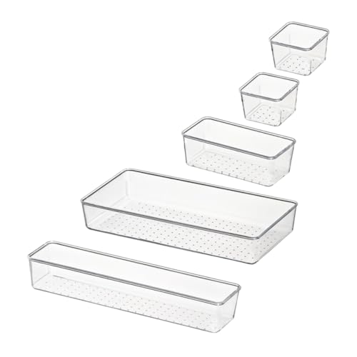 TEHAUX 5 Stück Teiliges Aufbewahrungsbox Set für Transparente Sortierboxen für Schreibtisch Kosmetik Haushaltsgegenstände Robuste Platzsparende Organizer für Verschiedene TEHAUX 5 Stück Teiliges Aufbewahrungsbox Set für Transparente Sortierboxen für Schreibtisch Kosmetik Haushaltsgegenstände Robuste Platzsparende Organizer für Verschiedene von TEHAUX
