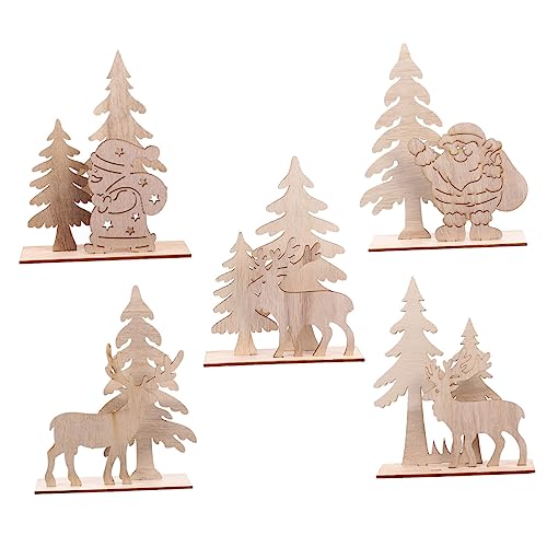 TEHAUX 5 Stück Teiliges Holz Weihnachtsdekor für Tischdekoration Charmante Festliche Tischornamente für Partys Feiertage und Zuhause von TEHAUX