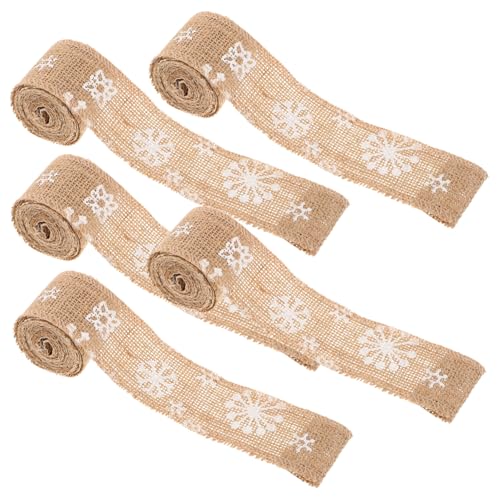 TEHAUX 5 Stück Teiliges Weihnachts-geschenkband aus Robustem Jutestoff mit Schneeflocken-print Lang für Geschenkverpackung Diy-dekoration und Festliche Weihnachtsgirlanden TEHAUX 5 Stück Teiliges Weihnachts-geschenkband aus Robustem Jutestoff mit Schneeflocken-print Lang für Geschenkverpackung Diy-dekoration und Festliche Weihnachtsgirlanden von TEHAUX