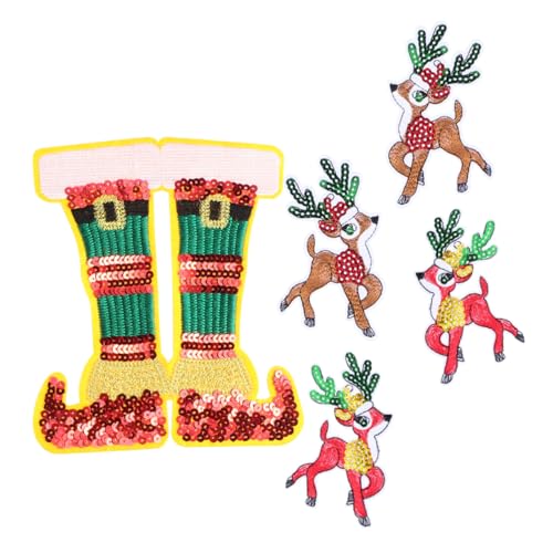 TEHAUX 5 Stück Weihnachts Rentier Patch Sticker Bestickte Stoffaufnäher mit Cartoon Motiv Festliche Kleidung Dekoration für Einfache Anbringung Weihnachtsdeko TEHAUX 5 Stück Weihnachts Rentier Patch Sticker Bestickte Stoffaufnäher mit Cartoon Motiv Festliche Kleidung Dekoration für Einfache Anbringung Weihnachtsdeko von TEHAUX