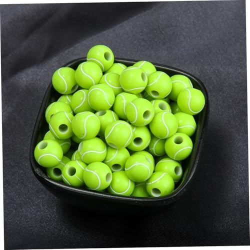 TEHAUX 50 Stück Kleine Tennisball Perlen Acryl Spacer für Schmuckherstellung DIY Bastelperlen für Armbänder Halsketten Schlüsselanhänger Farbige Sportthemen Perlen von TEHAUX