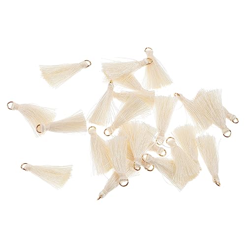 TEHAUX 50 Stück Quaste Anhänger pkwanhänger schmuckherstellung keychain schlüsselkette schlusselketten Erwachsene klein für Quasten -Zauber Gold Schild DIY Quaste Fan-Anhänger Rayon Beige von TEHAUX
