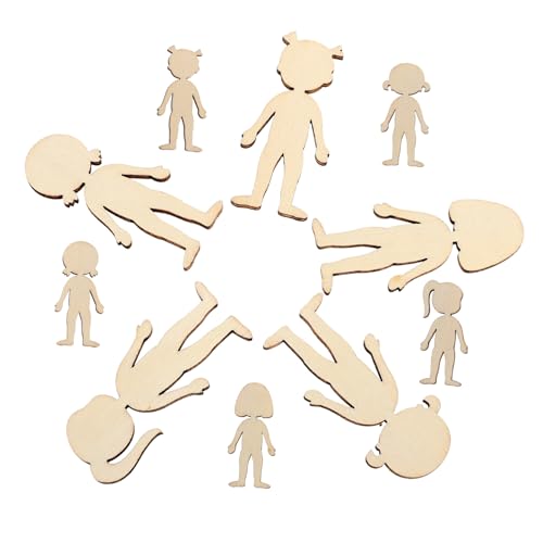 TEHAUX 50 Stück Teiliges Unbehandelte Holzfiguren Mädchen Holzchips zum Basteln DIY Kinderhandwerk Glatte Oberfläche Sichere Naturholzscheiben für Kreative Dekorationen und Geschenke von TEHAUX