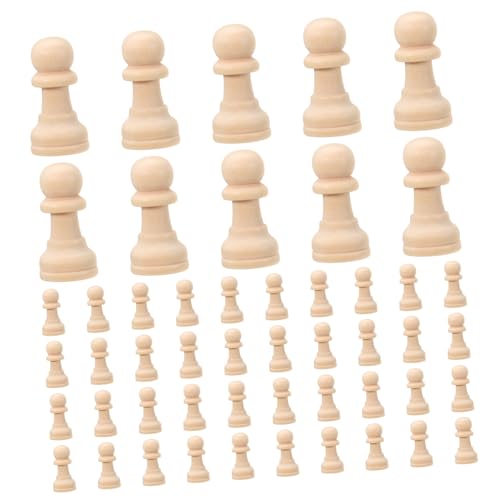 TEHAUX 50Stücke Unvollendete DIY Holz Schachfiguren Unbemalte Schachfiguren Holz für Kreative Bastelprojekte und Schachspiel Zubehör für Erwachsene von TEHAUX