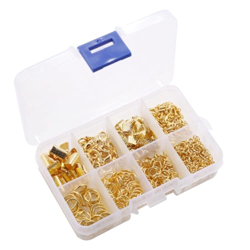TEHAUX 556 Stück Teiliges Schmuckzubehör mit Goldfarbenen Quetschverschlüssen Karabinerverschlüssen und Geschlossenen Sprüngen Langlebig für DIY Schmuckherstellung Armband und TEHAUX 556 Stück Teiliges Schmuckzubehör mit Goldfarbenen Quetschverschlüssen Karabinerverschlüssen und Geschlossenen Sprüngen Langlebig für DIY Schmuckherstellung Armband und von TEHAUX
