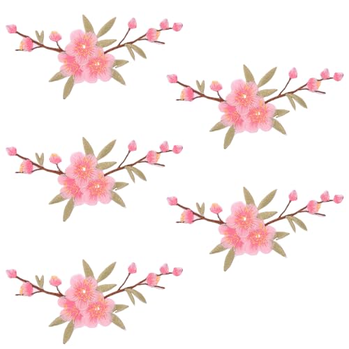 5St Blumen tuch aufkleber floraler Aufnäher Stickerei- zum Aufnähen bastelbedarf stoffaufkleber Stoffblumen Applikationen für Kleidung Seite brennen Patch Blumen an Zubehör Banner von TEHAUX