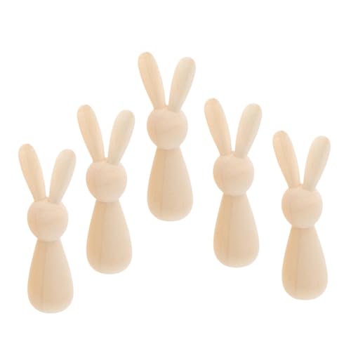 TEHAUX 5Stücke Unvollendete Holz Kaninchen Figuren für DIY Projekte Bastelzubehör für Kreative für Ostern und Tischdekoration Bemalbar und Personalisierbar von TEHAUX