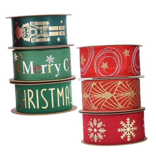 TEHAUX 6 Rollen Teiliges Weihnachtsband Breit Flexibles Geschenkband mit glänzender Kante für DIY Weihnachtsdekorationen Festliche Schleifen Kränze Verpackungen und Bastelprojekte von TEHAUX