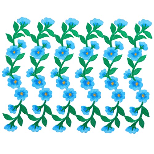 TEHAUX 6 Stück Pfingstrosen-Stickpatch jeans patches Jeansaufnäher Blumenstickerei-Aufnäher Kleidung Aufnäher für Jeans Blumenflicken zum Aufbügeln Jean Jacke Patches Polyester Sky-blue von TEHAUX