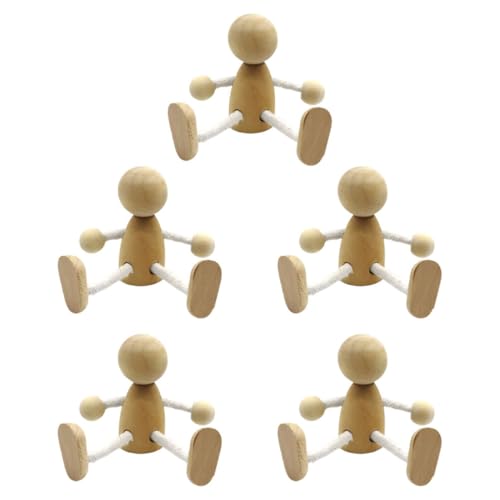 TEHAUX 6 Stück Teiliges Kleine Holzpuppen DIY Bastelset Bewegliche Glieder Puppen Holzfiguren zum Bemalen Dekoration Modellspielzeug von TEHAUX