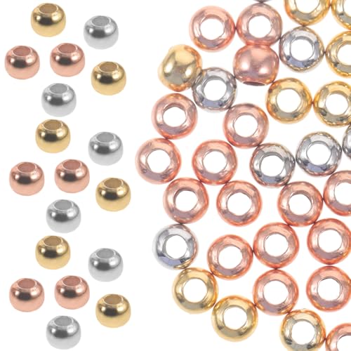 TEHAUX 60 Stück Runde Spacer Perlen in Weißgold Gold Roségold Glatte Oberfläche Leichte Metallperlen für DIY Schmuckherstellung Armband und Halskette Zubehör Vielseitig Einsetzbar von TEHAUX