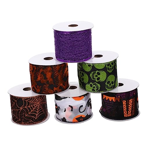 TEHAUX 6Rollen Halloween Dekorationsband Geschenkbänder Mit Drahtkante Für DIY Bastelprojekte Für Halloween Themenfeiern Und von TEHAUX