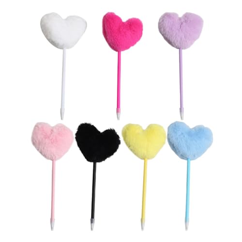 TEHAUX Kugelschreiber – 7 bunte Herz-Pompon-Kugelschreiber – Niedliche, flauschige Gelschreiber für Schule, Büro und Studenten – Belohnungen von TEHAUX