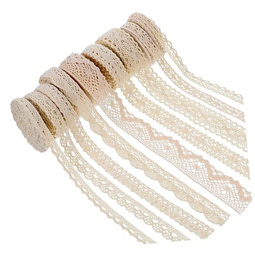 TEHAUX 9 Rollen Trimmen Für Handwerk Stoff Nähen Trimmen Braut Hochzeit Blumen- Schnürsenkel Vorhänge Randbesatz Aus Baumwolle Baumwollband Kleidungszubehör Beige Baumwollfaden von TEHAUX