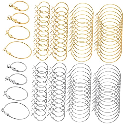TEHAUX 96 Stück Creolen Ohrringe Legiertem Material Runde Ohrhänger für Schmuckherstellung Hypoallergen Goldene und Silberne Ringe zum Basteln und Dekorieren von TEHAUX
