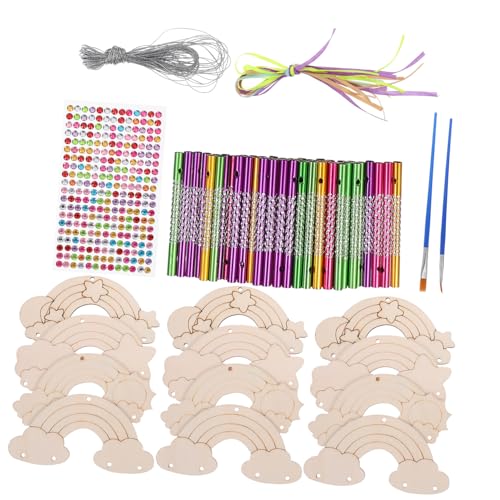 TEHAUX DIY Windspiel Set Holz Windglocken Bastelset mit Regenbogen Teilen Glitzer Stiften Originelles Basteln für Draußen Garten Dekoration Hand Auge Koordination von TEHAUX