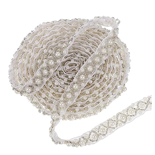 TEHAUX Dekorative Perlenfransen für Bastelarbeiten Breites Perlenband mit Strass für DIY Dekoration Geeignet für Kostüme Kleidung Hochzeitsaccessoires und Mehr von TEHAUX