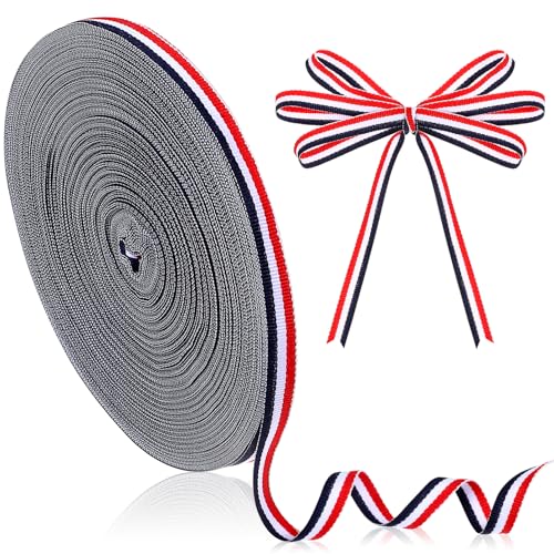 TEHAUX Gestreiftes Band 50 M/Rolle Wickelband Für Selbstgemachte Haarschleifen Scrapbooking Hochzeiten (Weiß Rot Und Marineblau) von TEHAUX