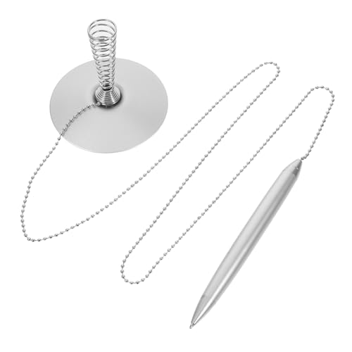 TEHAUX Metall Kugelschreiber mit Kette für Schreibtisch Stabiler Ständer Federgeladen Diebstahl Unterschriftsstift Nachfüllbar für Empfang Büro und Schule Silberfarben TEHAUX Metall Kugelschreiber mit Kette für Schreibtisch Stabiler Ständer Federgeladen Diebstahl Unterschriftsstift Nachfüllbar für Empfang Büro und Schule Silberfarben von TEHAUX