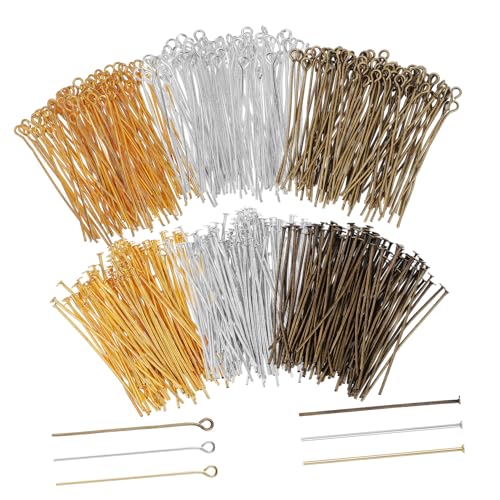 TEHAUX Schmuckherstellung Schmucknadeln Flachkopf Ösenstifte aus Eisen in Silber Gold Antikbraun für Ohrringe Halsketten Armbänder Vielseitige Perlenzubehör von TEHAUX