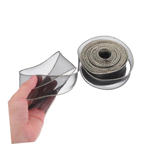 TEHAUX Schwarzes Organza Band mit Goldener Yards Polyester Chiffon für DIY Basteln Wellenmuster Schleifenband für Geschenkverpackungen Kränze Valentinstag und Hochzeitsdeko von TEHAUX