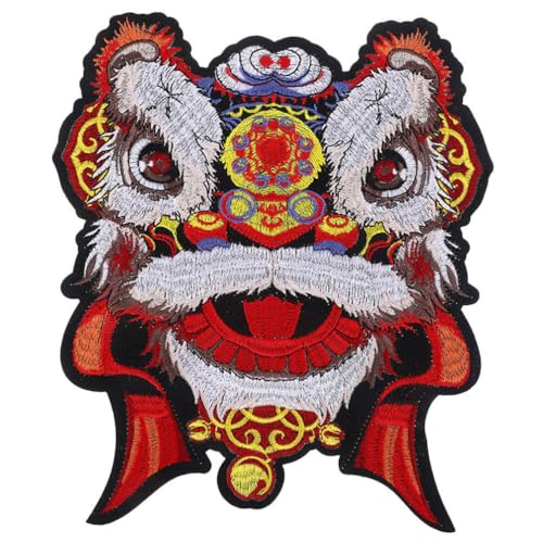 TEHAUX Tanzender Löwe Bestickte Aufnäher Fudog-Löwe-Hunde-Aufnäher Bestickte Applikation Zum Aufbügeln Oder Aufnähen Von Emblemen Diy-Nähzubehör Im Chinesischen Stil von TEHAUX
