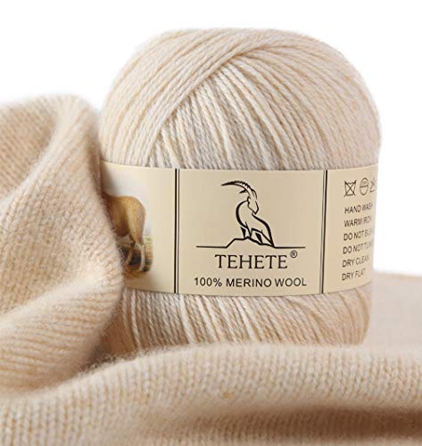 TEHETE 100% Merinowolle Garn zum Stricken, Häkelgarn Schurwolle, 250 Metern 3-fädig 50g per Knäuel,weich und seidig,Beige TEHETE 100% Merinowolle Garn zum Stricken, Häkelgarn Schurwolle, 250 Metern 3-fädig 50g per Knäuel,weich und seidig,Beige von TEHETE